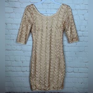 Soieblu 1/2 sleeve fitted sequin low back party cocktail wedding dress, sz M EUC